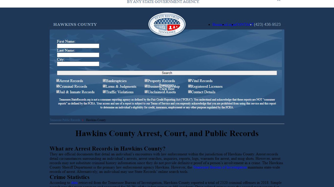 Hawkins County Arrest, Court, and Public Records